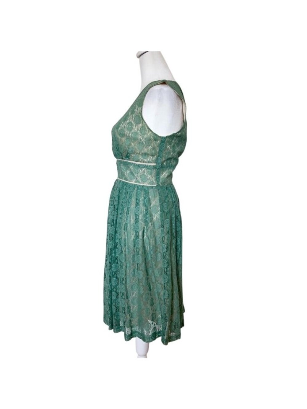 Vintage Sage Green Lace Midi Dress Garden Party Sorority Rush Cocktail Feminine - Picture 3 of 11